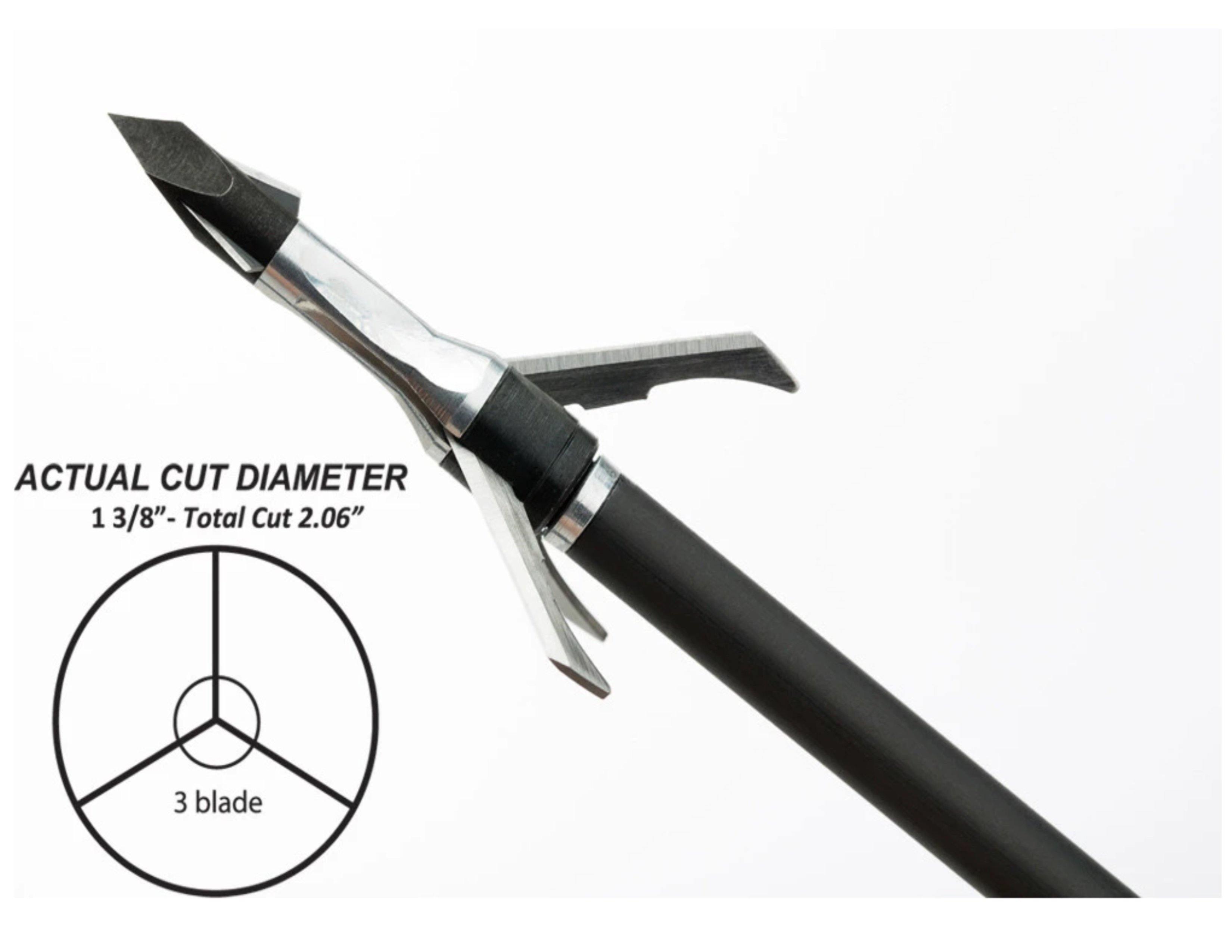 Grim Reaper Razortip mechanical broadhead 3-blade arrow with cut diameter chart