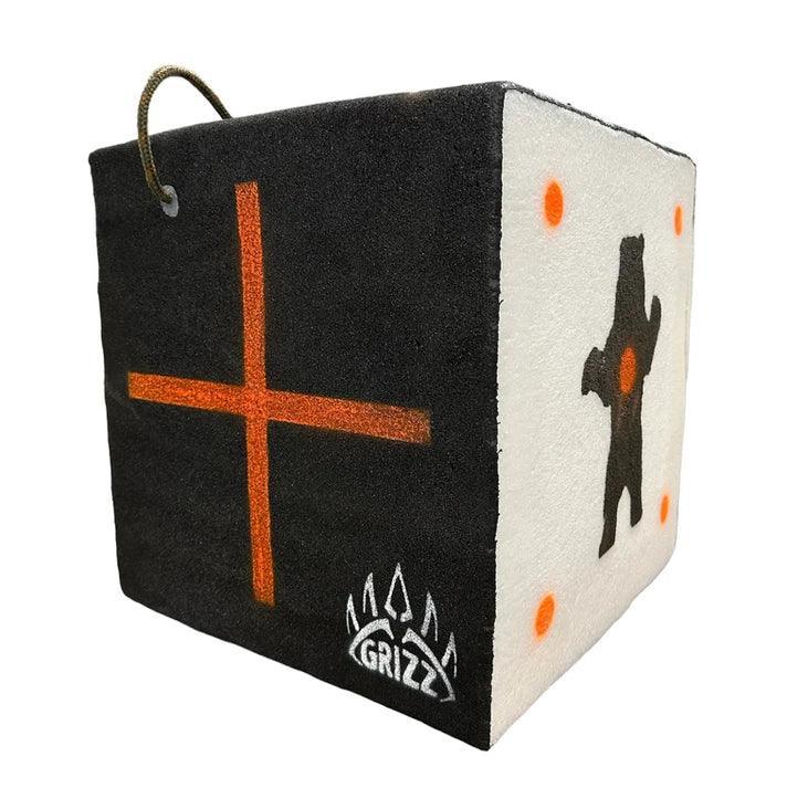 Grizz archery field point target block with bear silhouette and orange cross markings