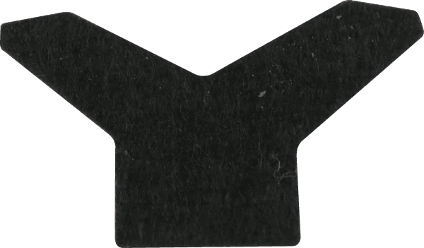 Black die-cut felt piece for archery arrow rest containment launcher, Y-shape, close-up