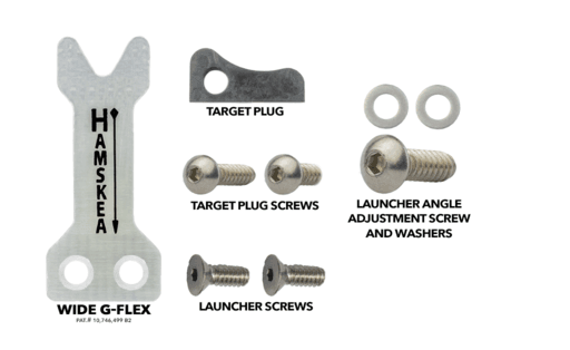 Hamskea archery target conversion kit with G-Flex launcher, screws, washers, and target plug
