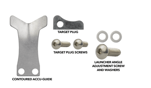 Hamskea archery target conversion kit parts with contoured accu-guide, screws, washers, and plug