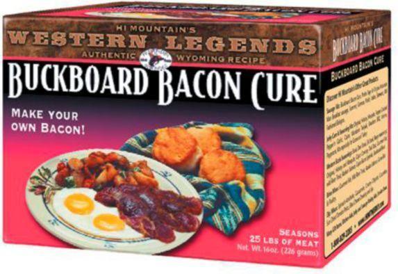 Buckboard Bacon Cure box by Hi Mountain with breakfast image, seasons 25 lbs of meat