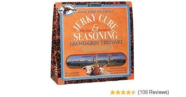Hi Mountain Jerky Cure & Seasoning Mandarin Teriyaki box with elk image and customer reviews