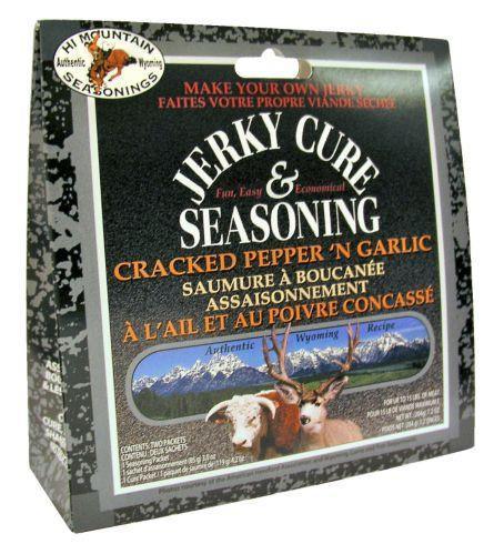 Hi Mountain Jerky Cure & Seasoning cracked pepper 'n garlic box with mountain and buffalo images