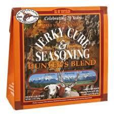 Hi Mountain Jerky Cure and Seasoning Hunter's Blend box with mountain and wildlife graphics