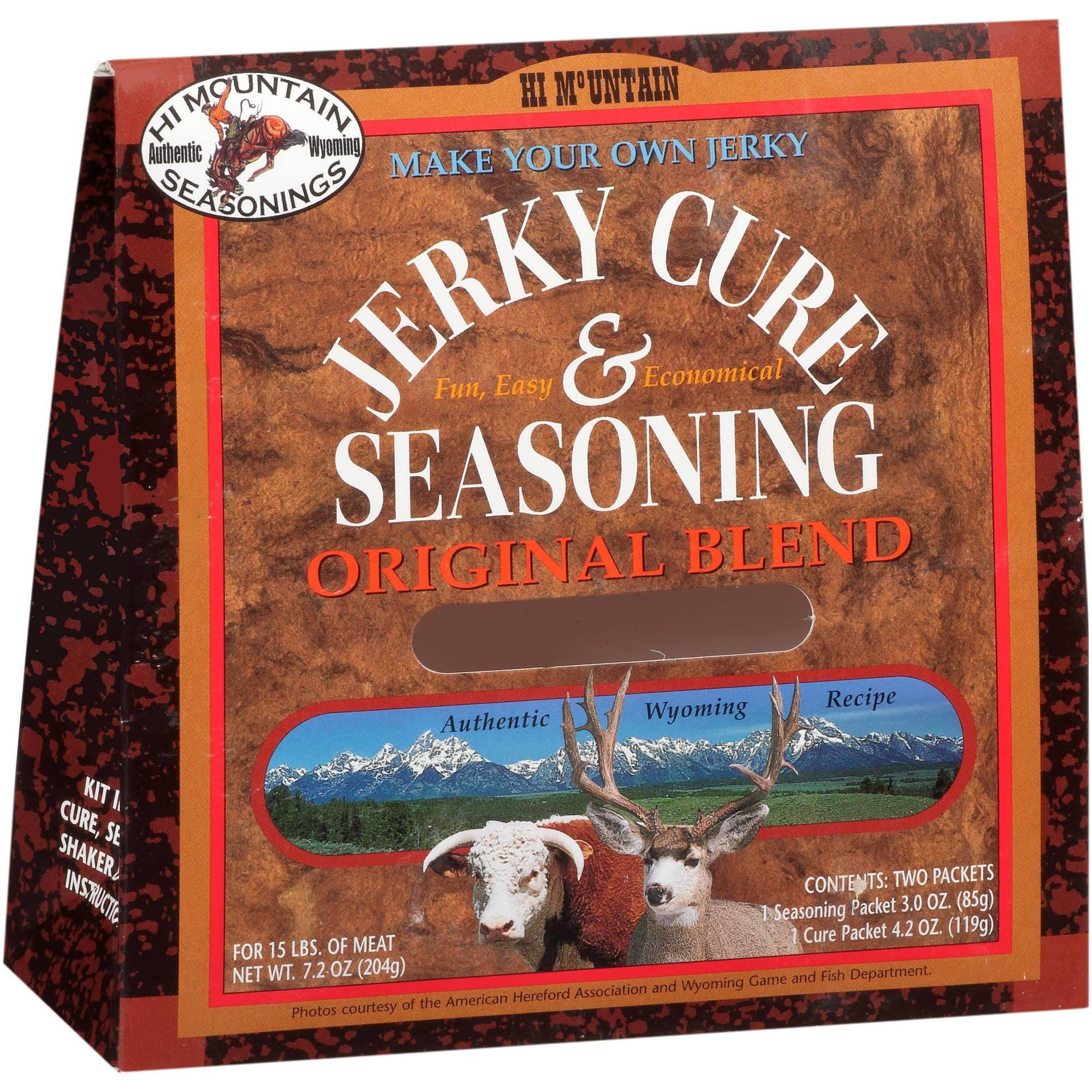 Hi Mountain Jerky Cure and Seasoning Original Blend box with Wyoming landscape and animals
