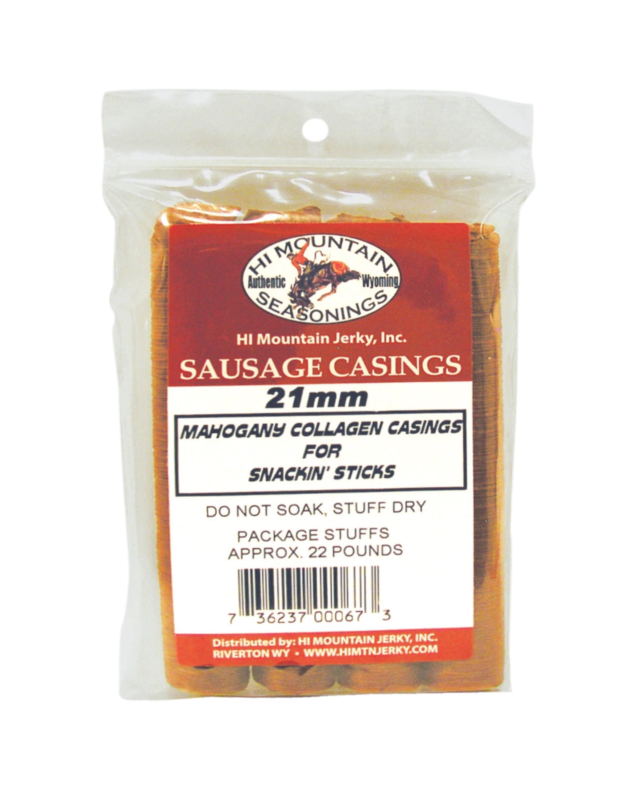 Hi Mountain Jerky 21mm mahogany collagen sausage casings pack for snack sticks