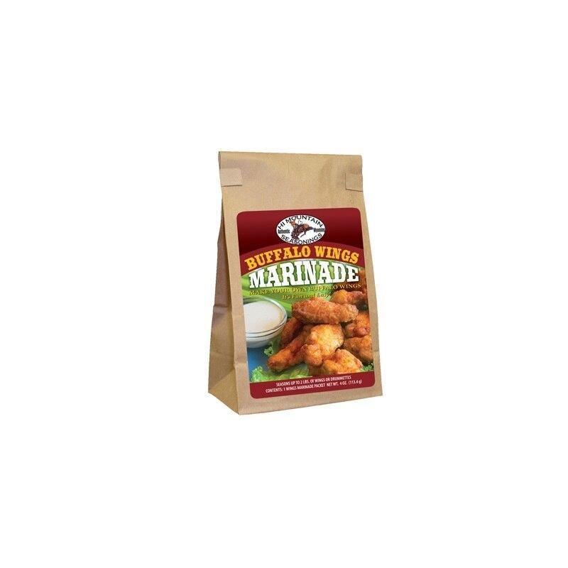 Hi Mountain Buffalo Wings Marinade seasoning bag with wings image on the label