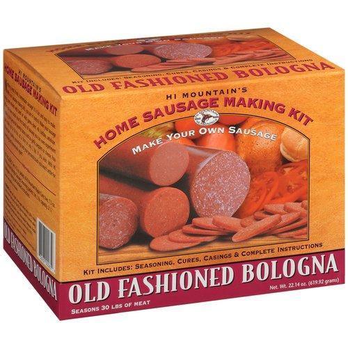 Hi Mountain Old Fashioned Bologna home sausage making kit box with sausage images