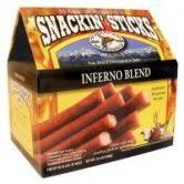 Hi Mountain Snackin' Sticks Inferno Blend snack kit box with beef sticks illustration