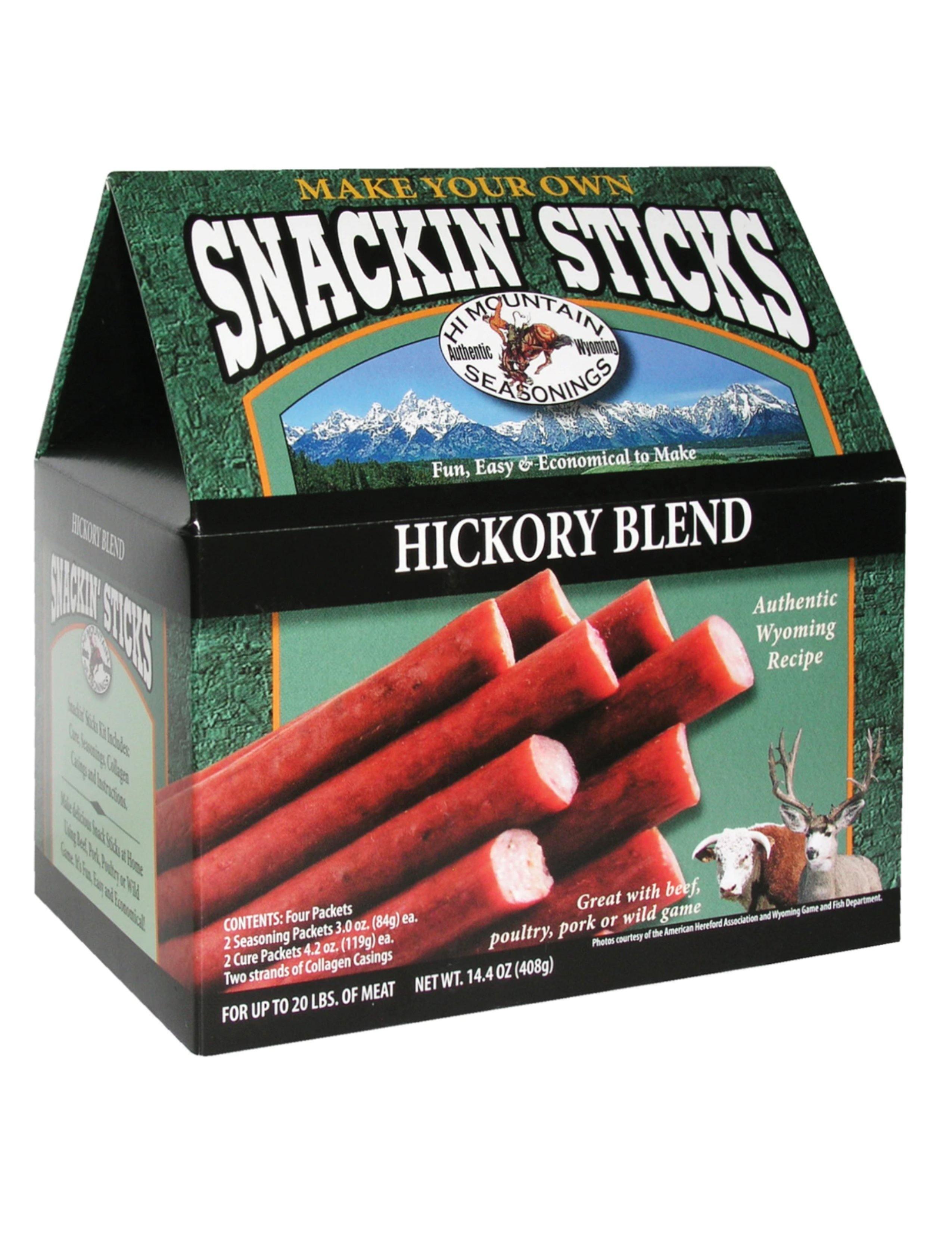 Hi Mountain Seasonings Snackin' Sticks Hickory Blend kit box with beef sticks image
