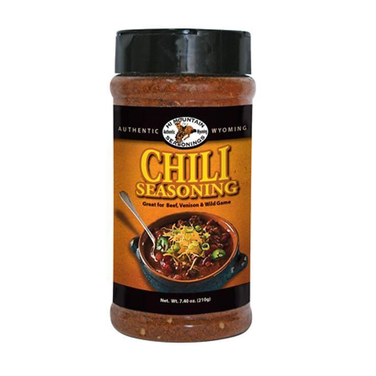 Hi Mountain Chili Seasoning bottle for beef, venison and wild game with chili bowl image