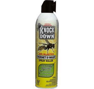 Knock Down hornet and wasp blaster spray can with yellow label and insect image