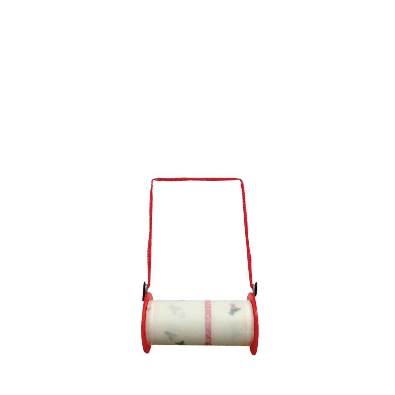 Large fly tape roller with red ends and strap for outdoor insect control