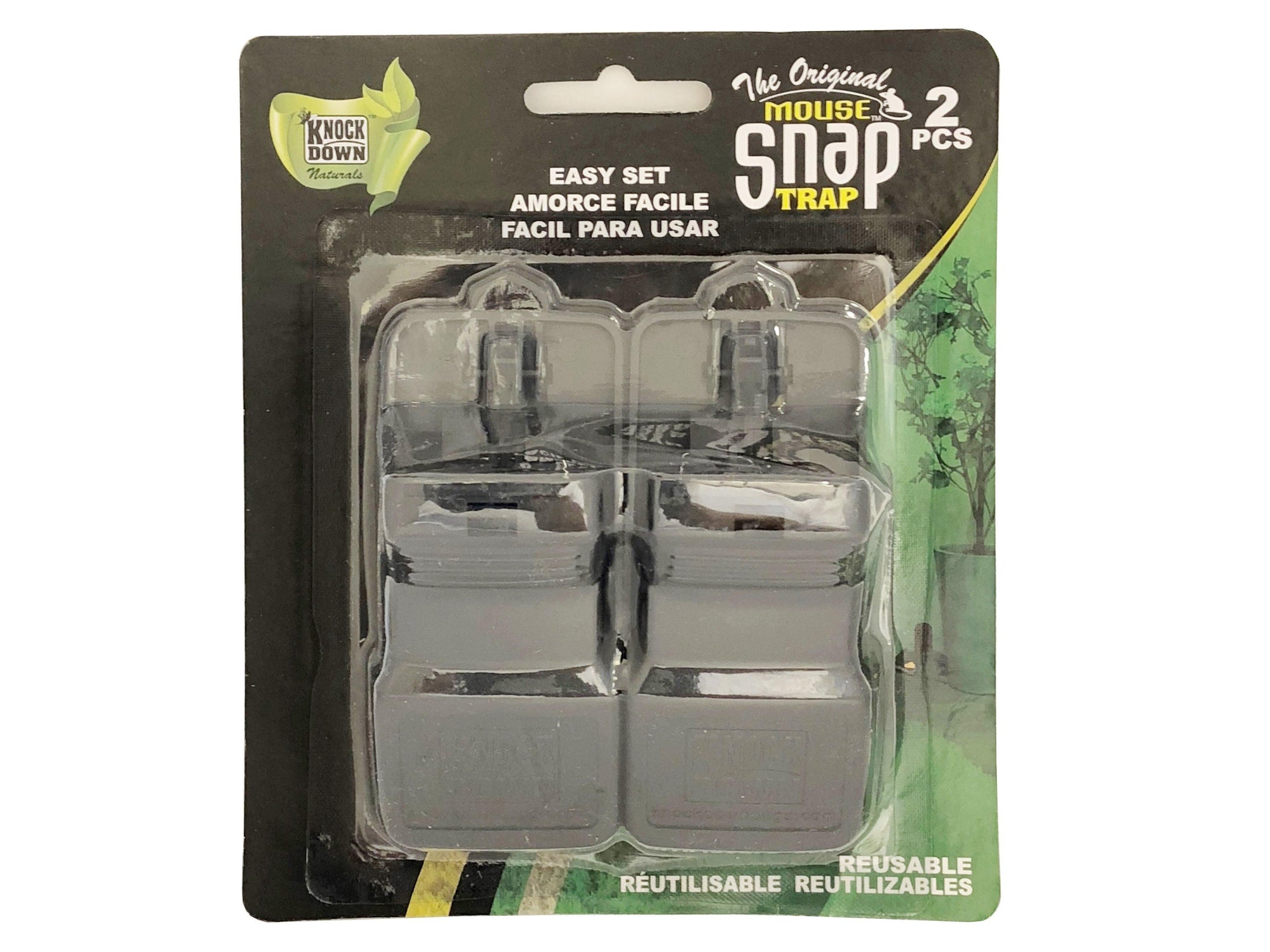 Knock Down mouse snap trap 2 pack in retail packaging, reusable pest control device