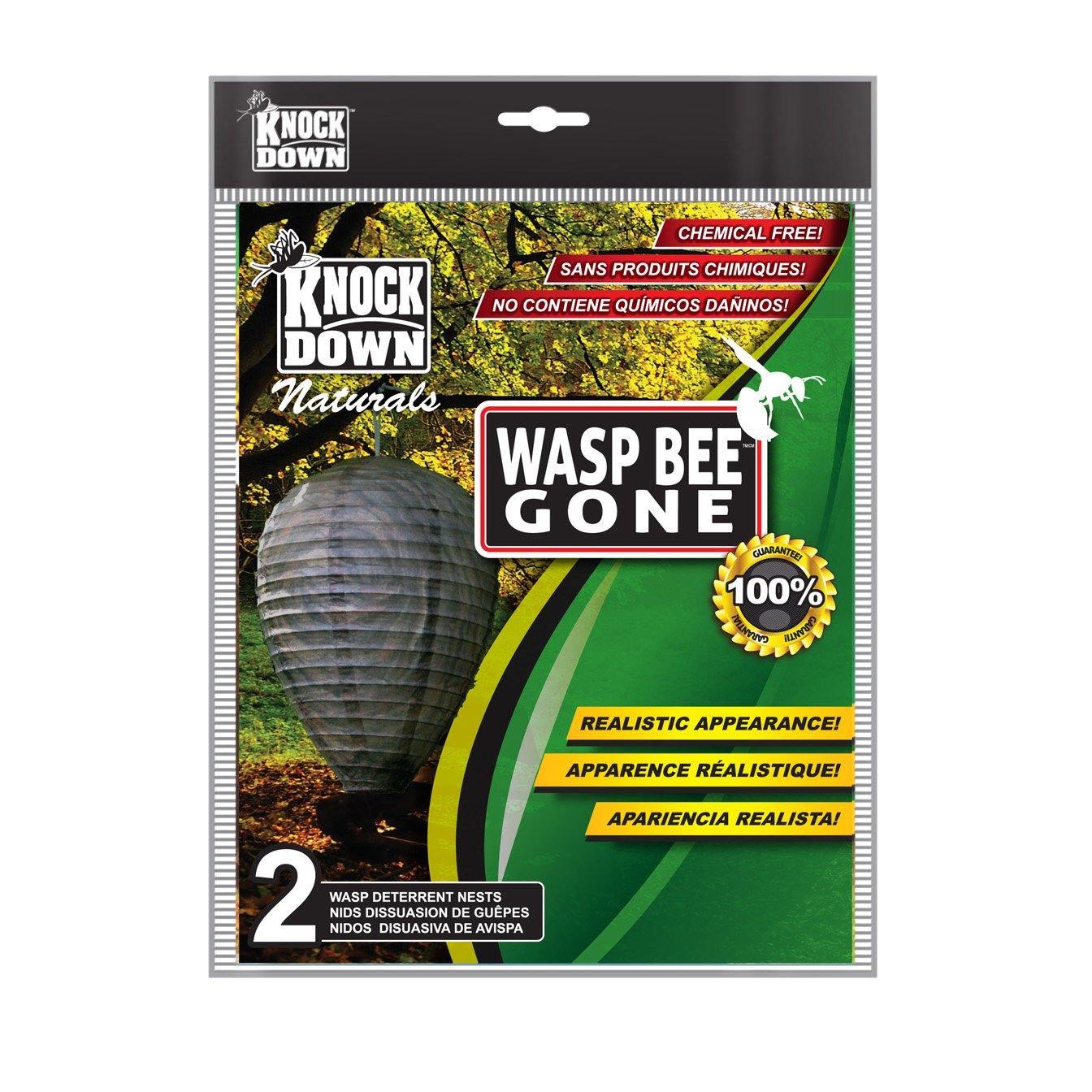 Knock Down Wasp Bee Gone artificial wasp nest deterrent packaging with green outdoor theme