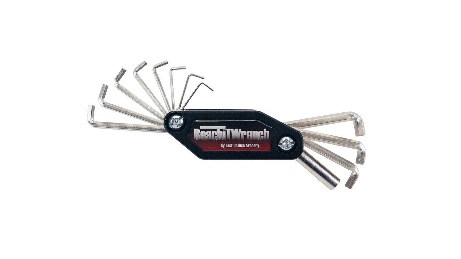Last Chance Archery ReachIt Wrench multi-tool with fold-out hex keys on white background