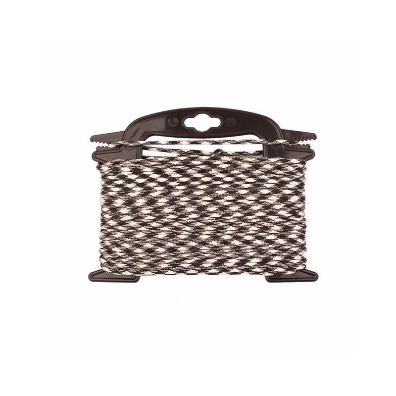 Black and white 4mm paracord 100ft on black plastic spool