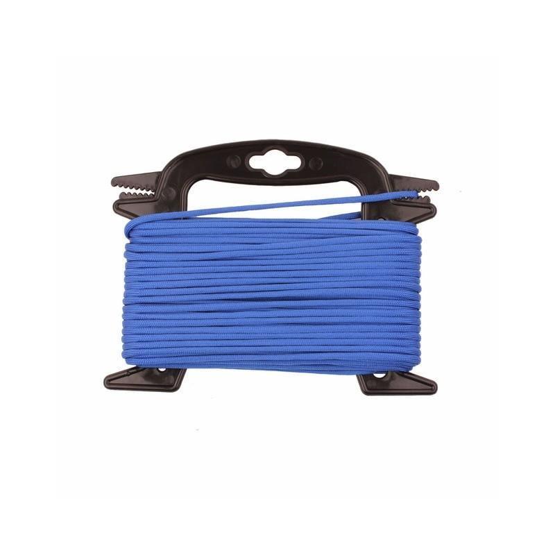 Blue 550 lb paracord 100ft on black spool for outdoor survival and camping