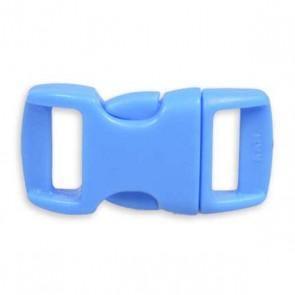Blue plastic side release buckle for paracord bracelets on white background
