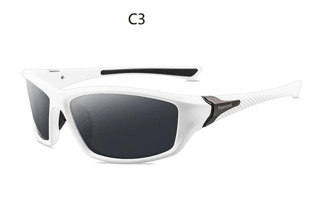 White polarized sports sunglasses C3 with black lenses on white background