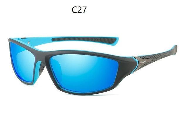 Leapfrog polarized sunglasses with blue mirrored lenses and black-blue sports frame, model C27