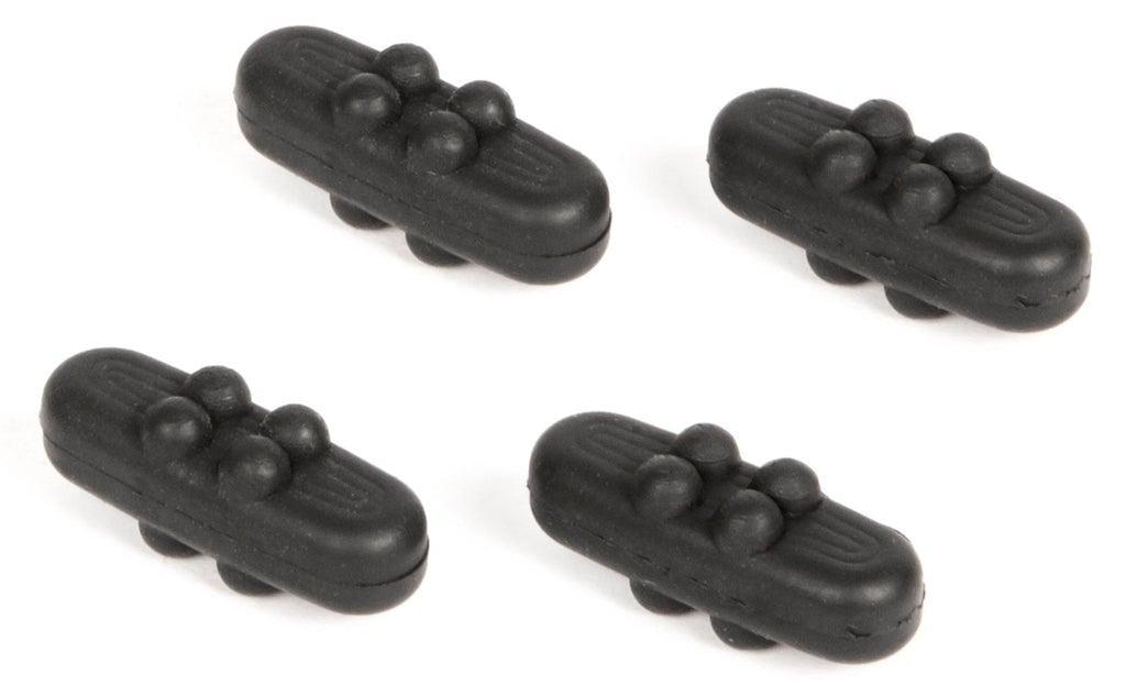 Set of four black Limbsaver Super Cable Leech archery string dampeners on white background
