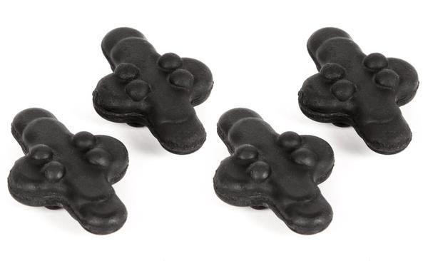 Four black Limbsaver archery Super String Leech string silencers on white background