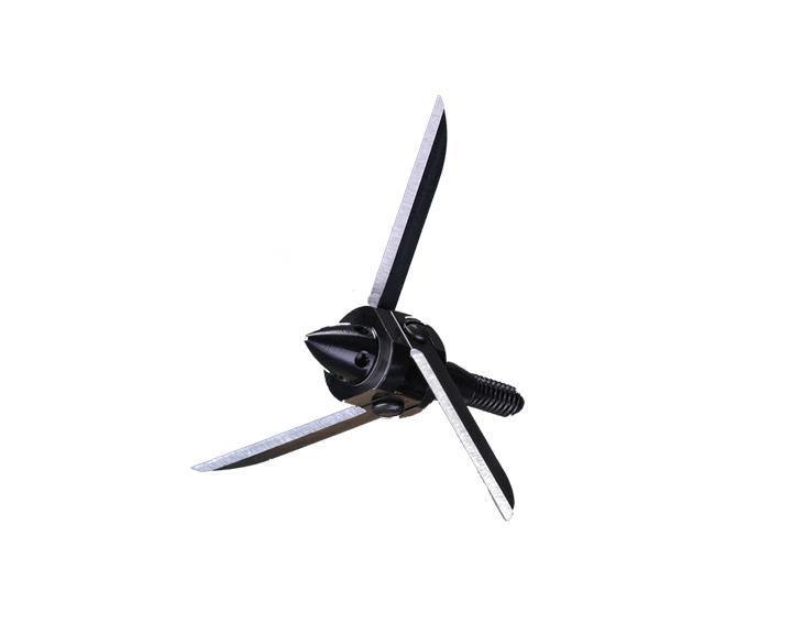 Magnus Archery Bullhead turkey broadhead with three sharp blades on white background