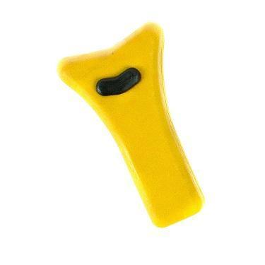 Yellow Mathews archery Dead End String Stopper with black gel pad on white background