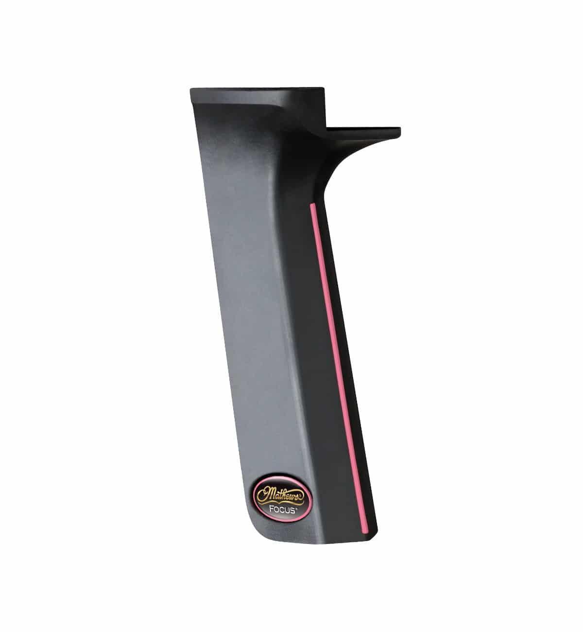 Mathews Archery Focus Grip black accessory with pink stripe and logo on white background