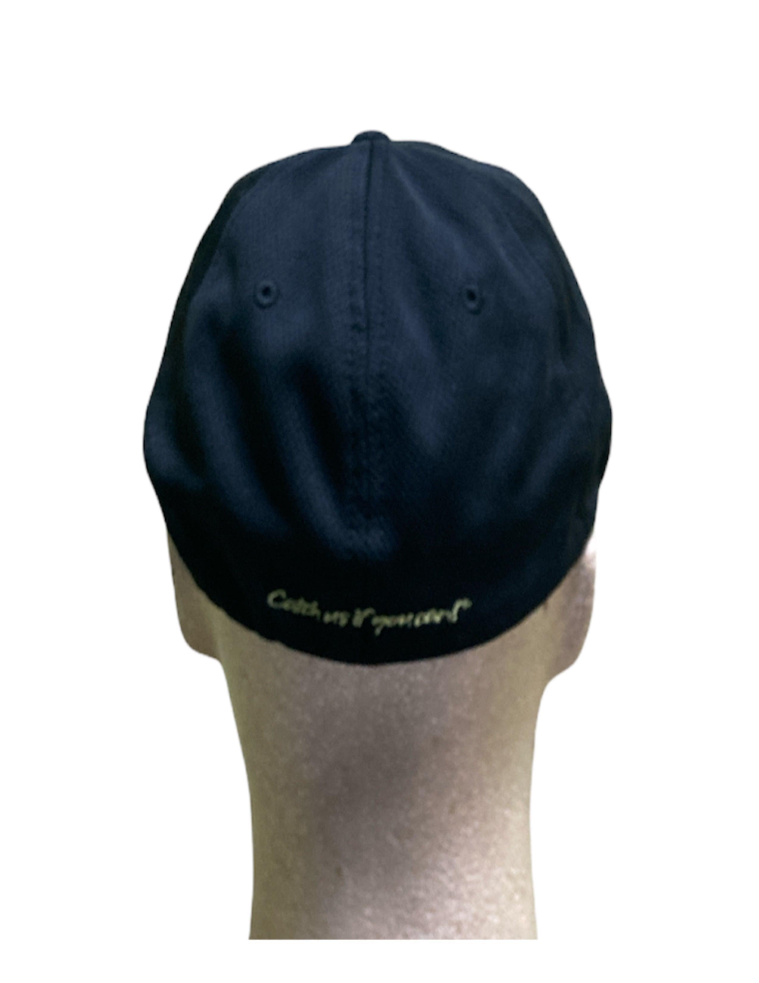 Back view of Mathews Archery Solocam black Flex Fit hat on mannequin head