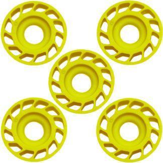 Set of five yellow Mathews Genuine archery custom damping mini HDS rubber bodies