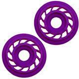 Two purple Mathews Genuine archery damping mini HDS rubber circles on white background