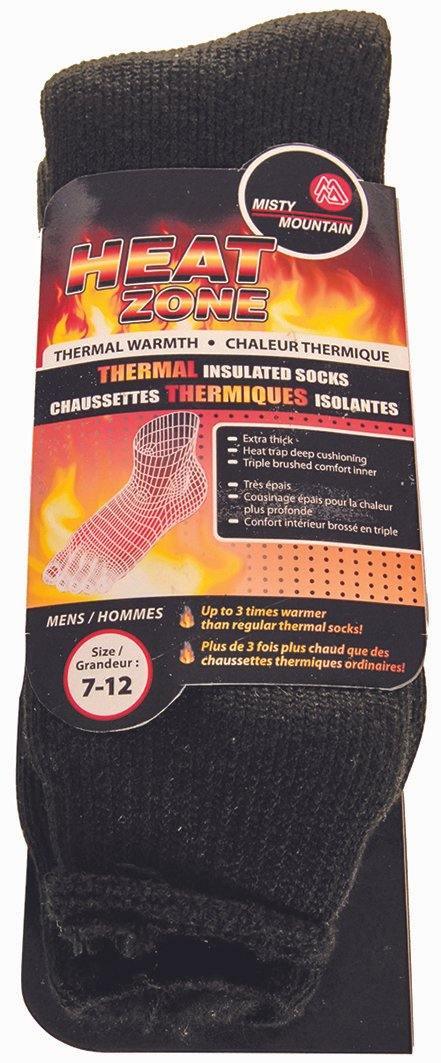 Misty Mountain Heat Zone heavy duty thermal insulated work socks for men, size 7-12, black.