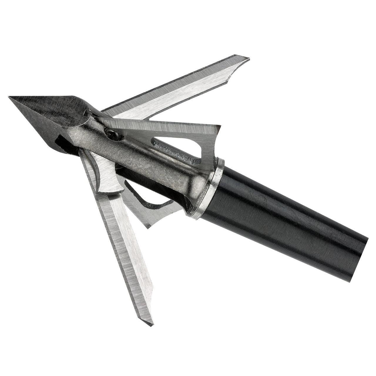 Muzzy Trocar HB broadhead with hybrid blade design for archery hunting closeup