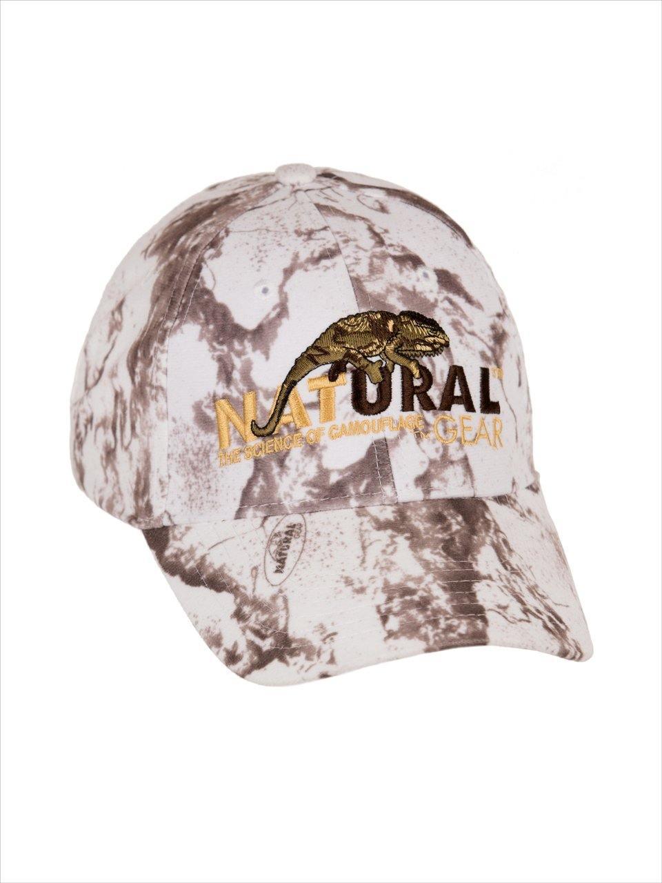 Natural Gear snow camo hat with embroidered logo and brown-white camouflage pattern