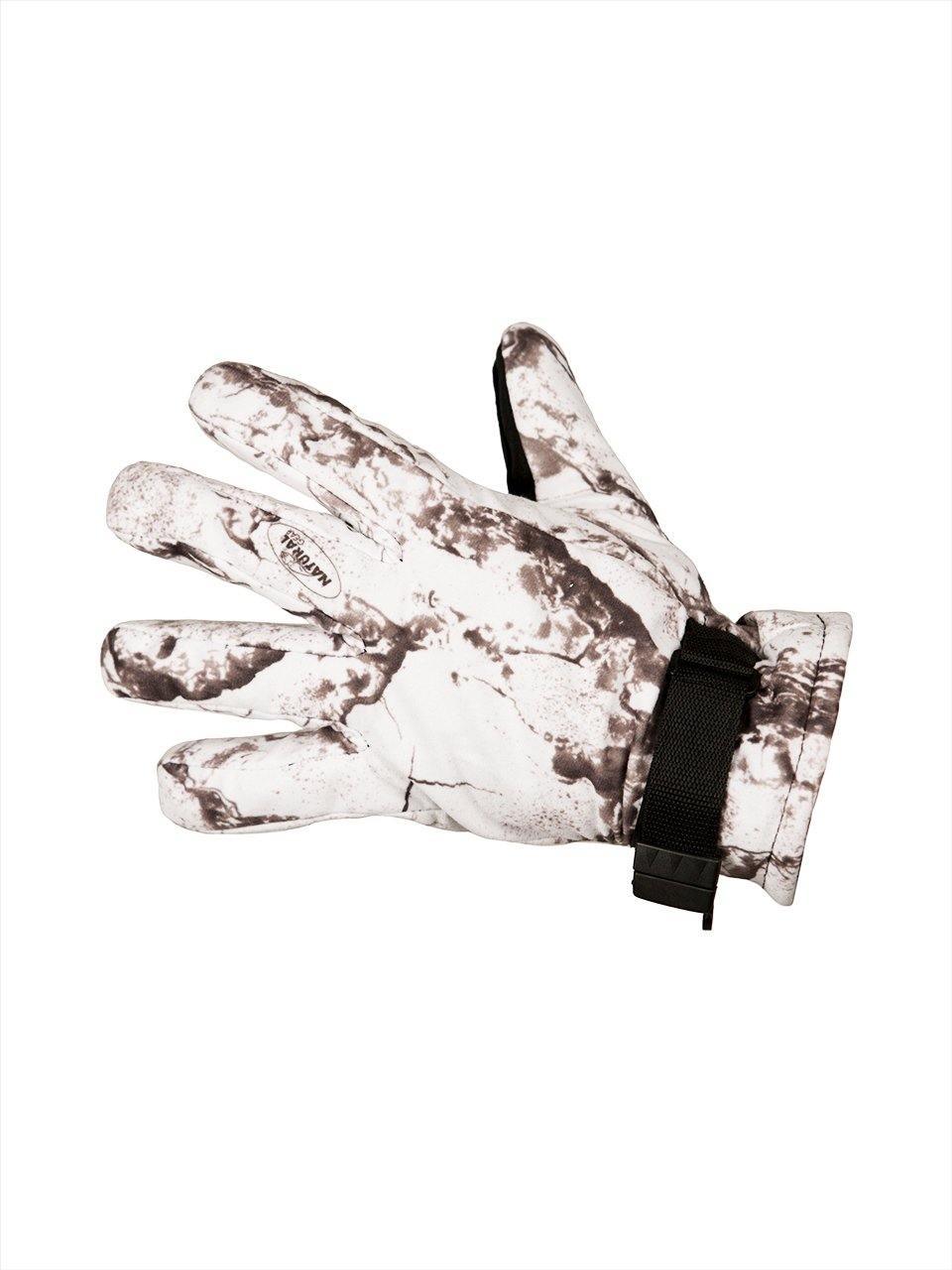 Natural Gear snow camo insulated glove with black strap on white background