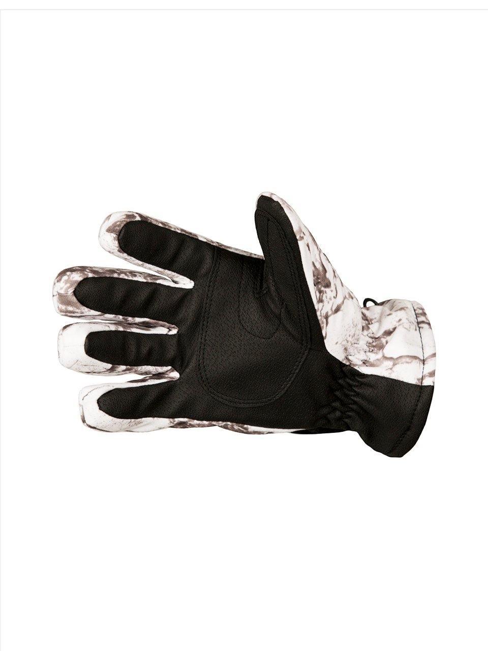 Natural Gear snow camo insulated glove with black palm and white camo pattern.