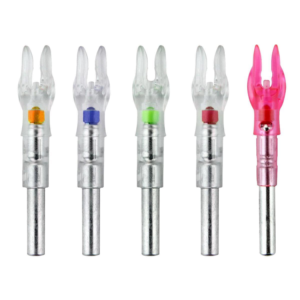 Nockturnal archery lighted nocks 3-pack in assorted colors on white background