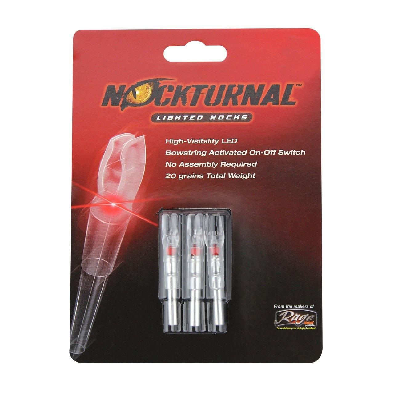 Nockturnal archery lighted nocks 3-pack in retail packaging with red LED feature