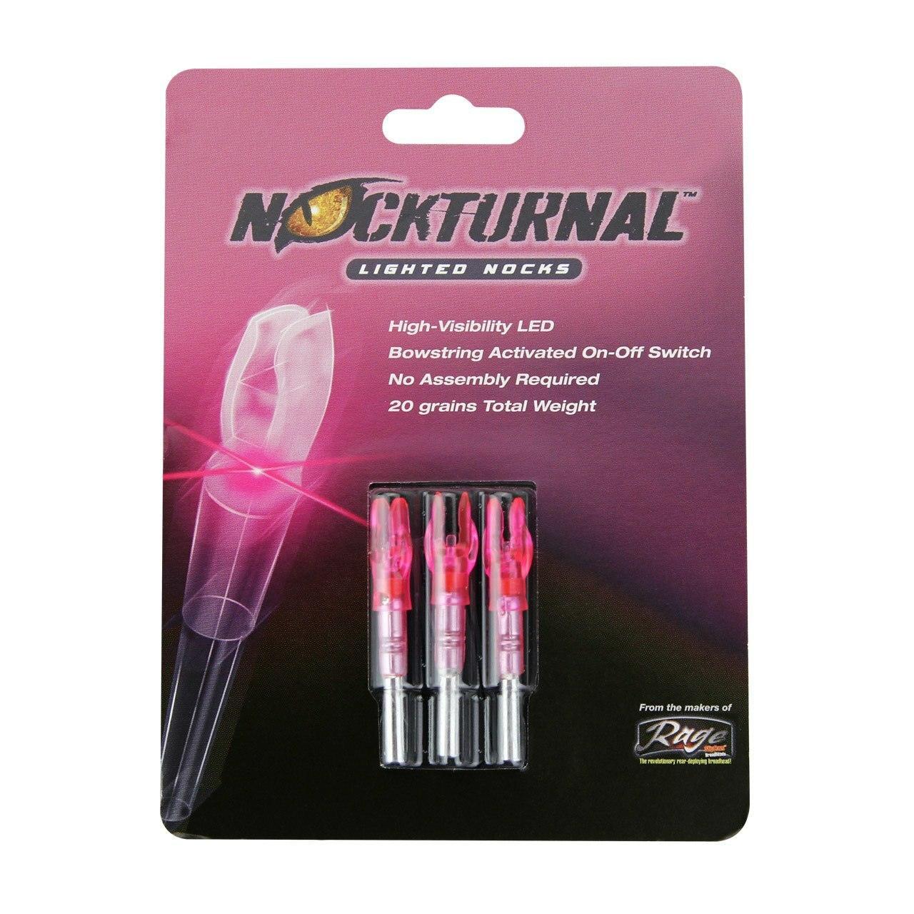 Nockturnal Lighted Nocks 3-pack with high-visibility LED for archery, on retail card.