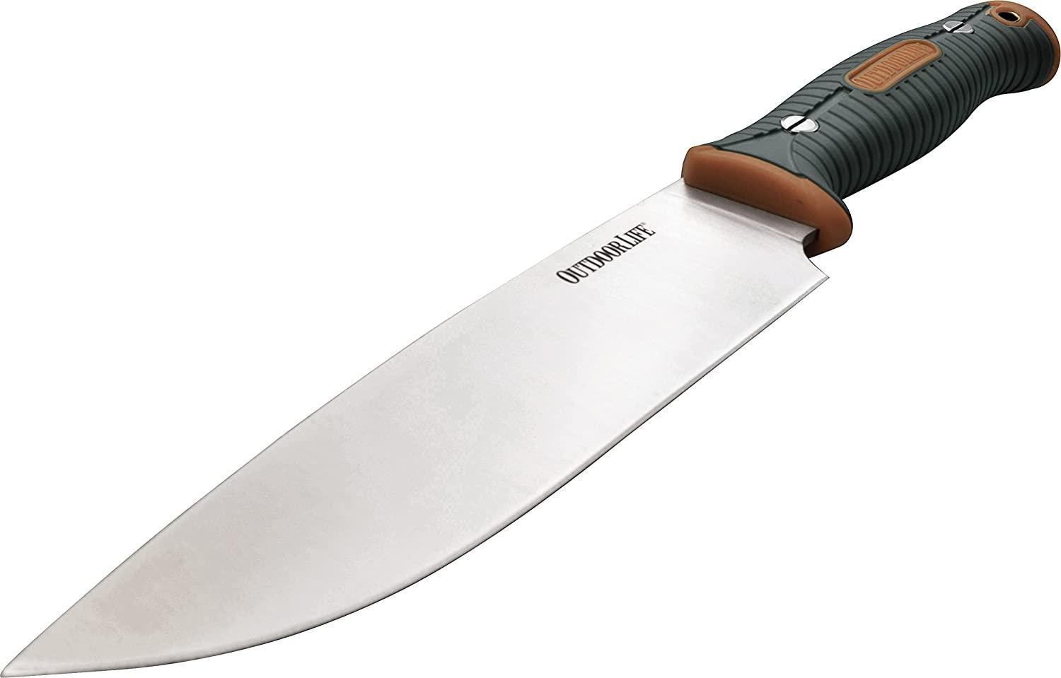 Outdoor Life fixed blade camping chef knife with ergonomic black and brown handle
