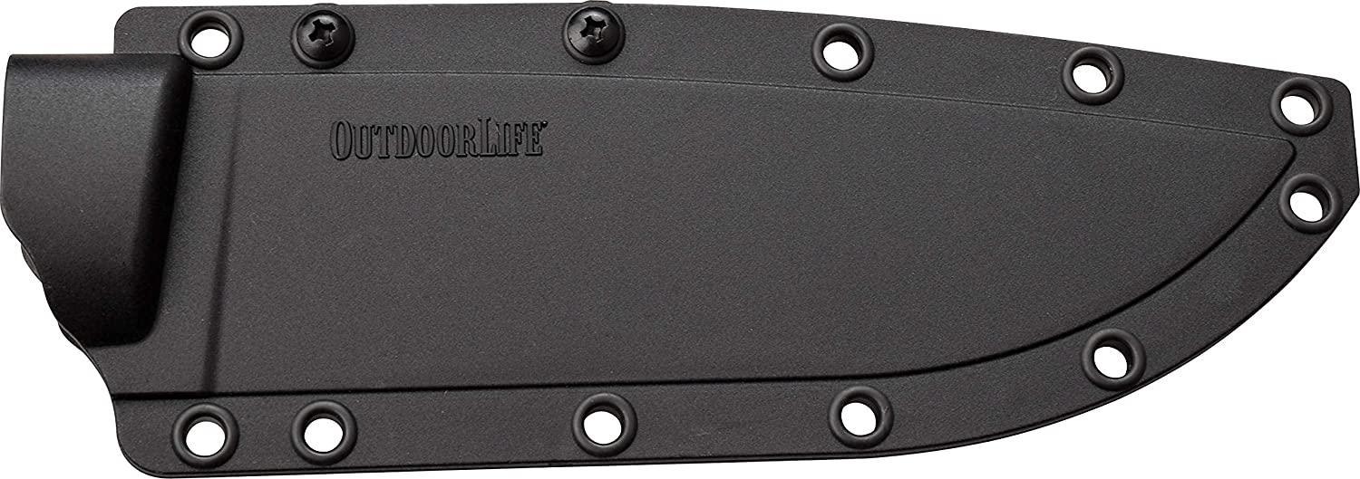 Outdoor Life fixed blade camping knife in black hard sheath with rivet holes