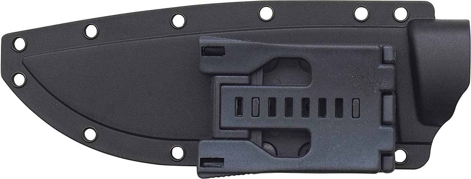 Black outdoor fixed blade camping chef knife sheath with multiple rivets and belt clip
