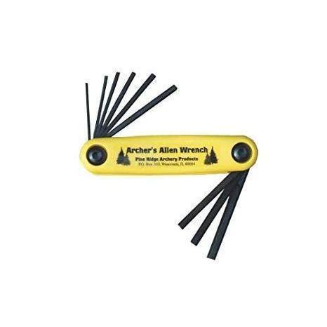 Pine Ridge Archery Archer's Allen Wrench Set with yellow handle and multiple hex keys extended.