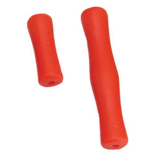Two red Pine Ridge Archery Finger Savers for bowstrings on a white background