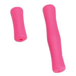 Pink Pine Ridge Archery finger savers, two silicone grips on white background