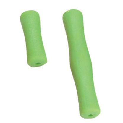 Two green Pine Ridge Archery finger savers for bows on a white background