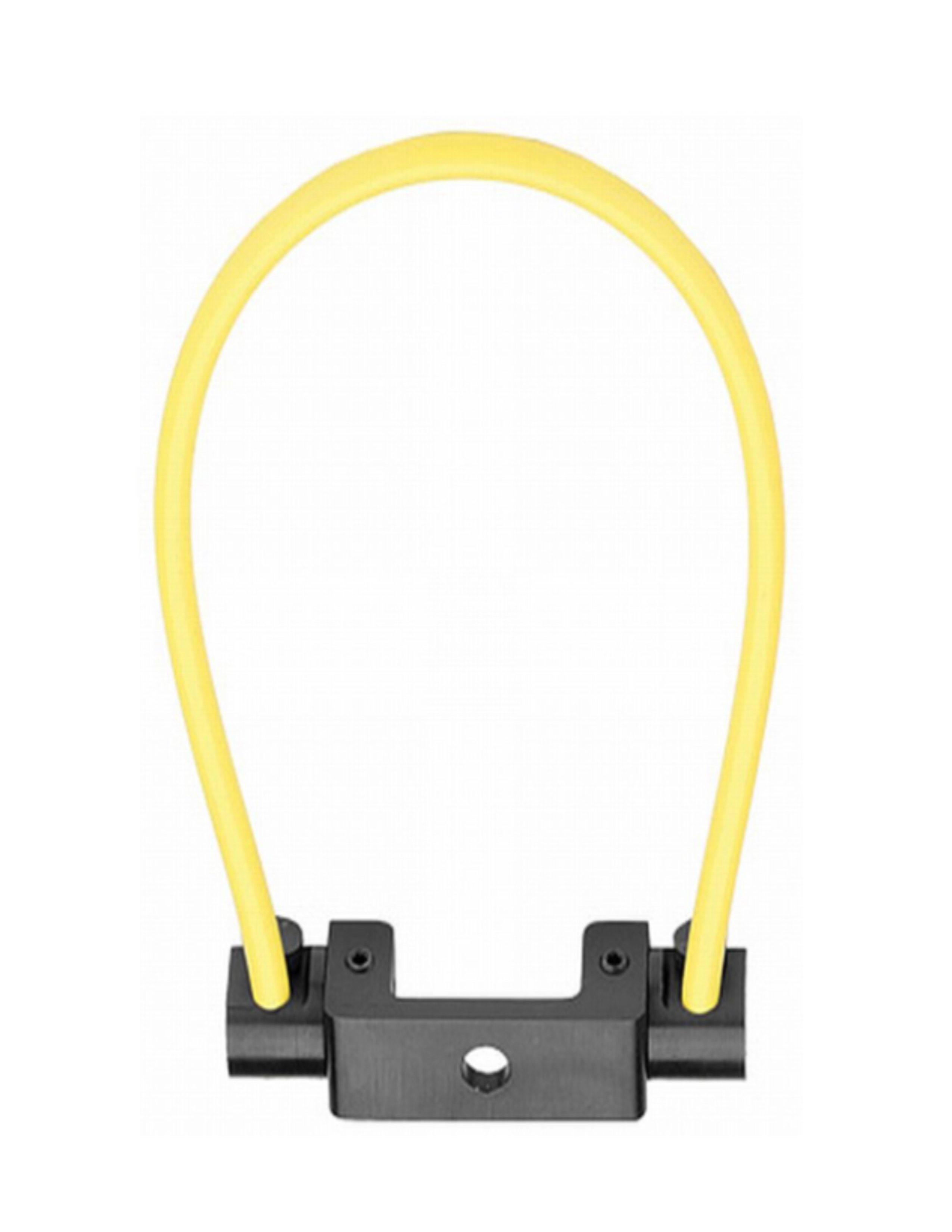 Yellow Nitro bow wrist sling with black mounting bracket on white background